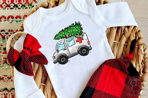 Christmas Tree On Ambulance Car PNG Sublimation LAM HOANG THUY 