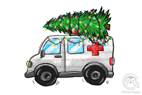 Christmas Tree On Ambulance Car PNG Sublimation LAM HOANG THUY 