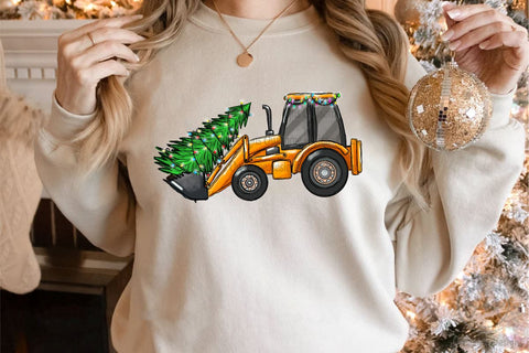 Christmas Tree On Backhoe Loader PNG Sublimation LAM HOANG THUY 