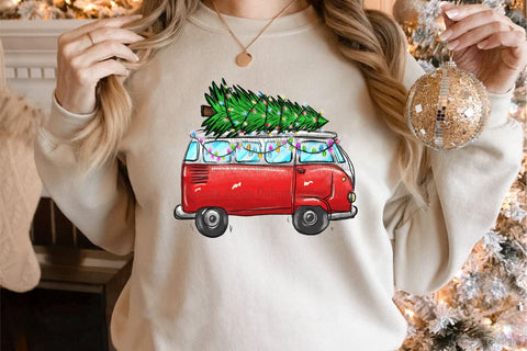 Christmas Tree On Hippie Van Bus PNG Sublimation LAM HOANG THUY 