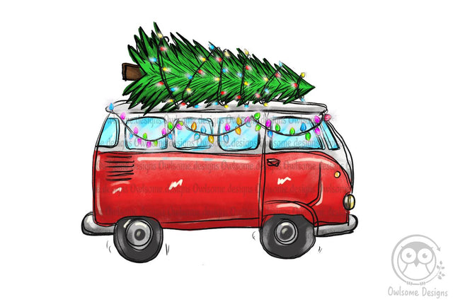 Christmas Tree On Hippie Van Bus PNG Sublimation LAM HOANG THUY 