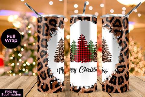 Christmas Tree on Leopard Texture 20 oz Skinny Tumbler Template Sublimation Sublimatiz Designs 