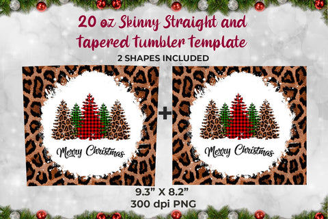 Christmas Tree on Leopard Texture 20 oz Skinny Tumbler Template Sublimation Sublimatiz Designs 