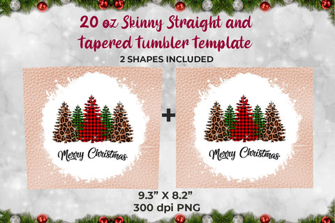 Christmas Tree on Pink Leather 20 oz Skinny Tumbler Template Sublimation Sublimatiz Designs 