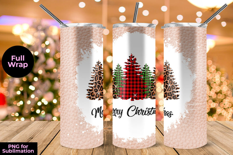 Christmas Tree on Pink Leather 20 oz Skinny Tumbler Template Sublimation Sublimatiz Designs 
