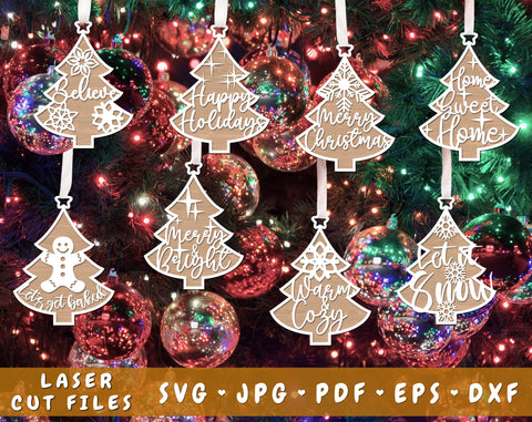 Christmas Tree Ornaments Laser SVG Bundle - 8 Designs SVG HappyDesignStudio 