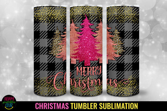 Christmas Tree Plaid Tumbler Sublimation I 20 Oz Tumbler PNG Sublimation Happy Printables Club 