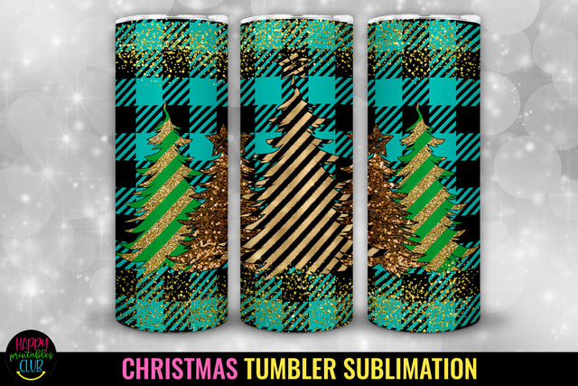 Christmas Tree Plaid Tumbler Sublimation I 20 Oz Tumbler PNG Sublimation Happy Printables Club 