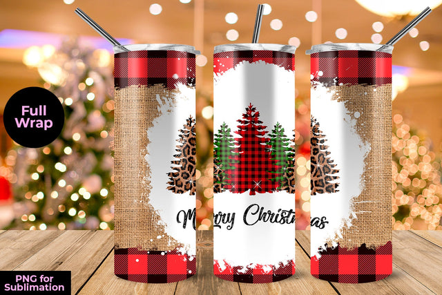 Christmas Tree Red Plaid & Burlap Linen 20 oz Skinny Tumbler Template Sublimation Sublimatiz Designs 
