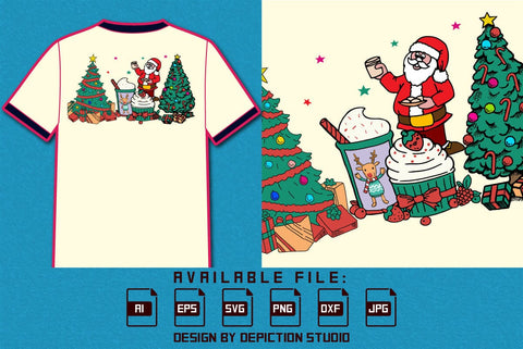 Christmas Tree, Santa Coffee, Christmas Gift Box Xmas T Shirt SVG Depiction Studio 