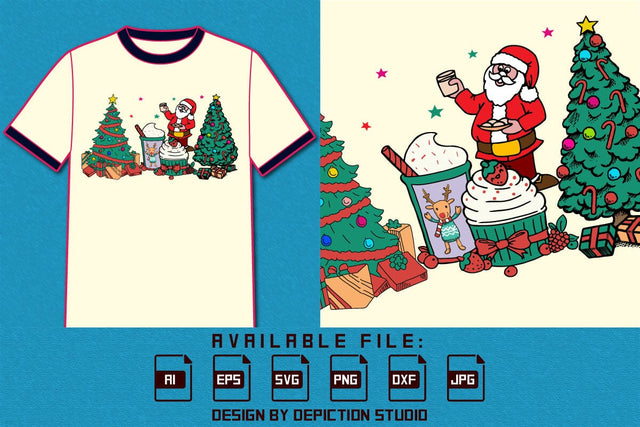 Christmas Tree, Santa Coffee, Christmas Gift Box Xmas T Shirt SVG Depiction Studio 