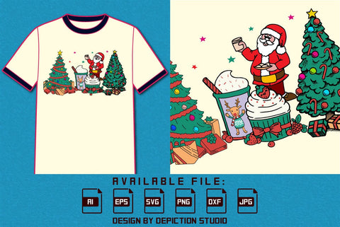 Christmas Tree, Santa Coffee, Christmas Gift Box Xmas T Shirt SVG Depiction Studio 