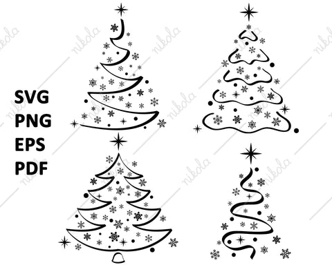 Christmas Tree Snowflakes Cut File SVG PNG EPS PDF SVG nikola 