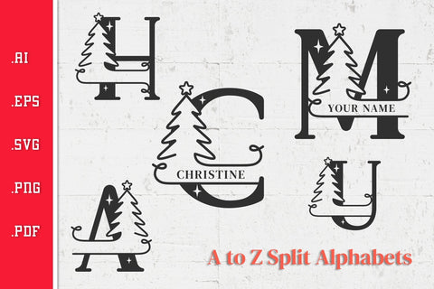 Christmas Tree Split Alphabets A to Z SVG SVG Slim Studio 
