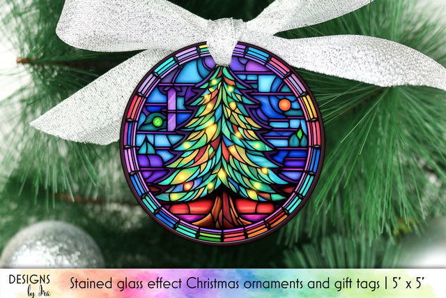 Christmas Tree Stained Glass Ornament Design Sublimation Designs by Ira 