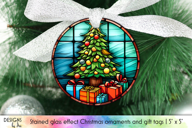 Christmas Tree Stained Glass Ornament Design Sublimation Designs by Ira 