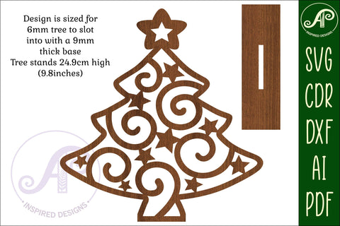 Christmas tree stand, laser cut file, swirl and stars SVG APInspireddesigns 