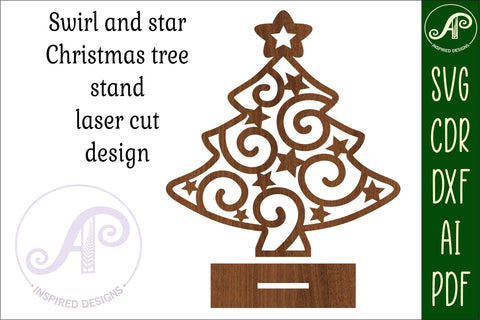 Christmas tree stand, laser cut file, swirl and stars SVG APInspireddesigns 