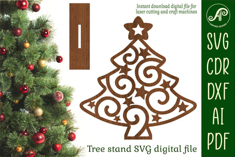 Christmas tree stand, laser cut file, swirl and stars SVG APInspireddesigns 