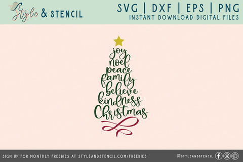 Christmas Tree SVG | Christmas | Christmas Word Art SVG Style and Stencil 