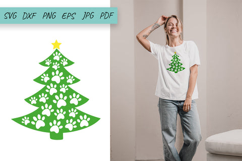 Christmas Tree Svg, Dog Svg, Dog Paw print Christmas Svg SVG Irina Ostapenko 