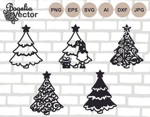 Christmas Tree Silhouette Shape Bundle SVG DXF PNG Cut Files