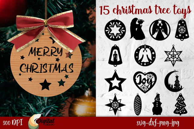 Christmas Tree Toys Bundle Laser Cut. Christmas Decorations SVG Evgenyia Guschina 