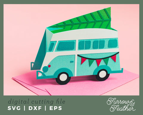 Christmas Tree VW Bus Box 3D Paper Furrow and Feather SVG 