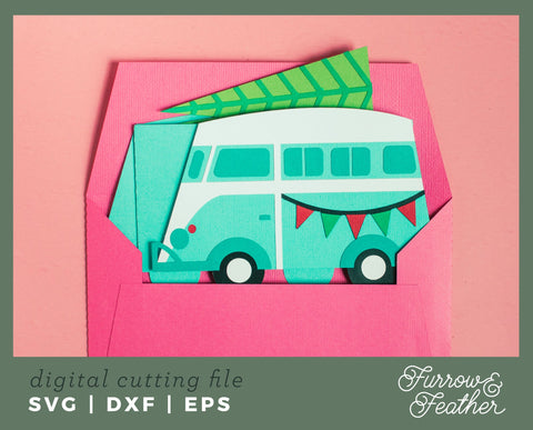 Christmas Tree VW Bus Box 3D Paper Furrow and Feather SVG 