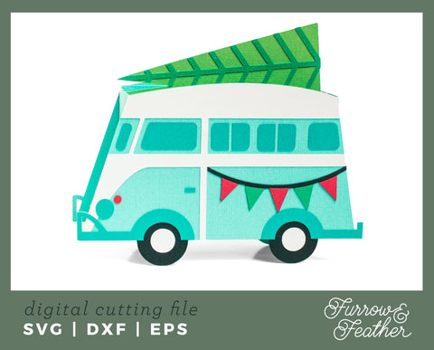 Christmas Tree VW Bus Box 3D Paper Furrow and Feather SVG 