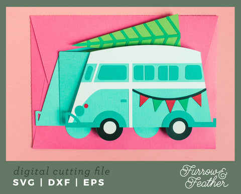 Christmas Tree VW Bus Box 3D Paper Furrow and Feather SVG 