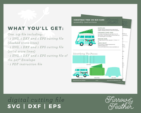 Christmas Tree VW Bus Box 3D Paper Furrow and Feather SVG 