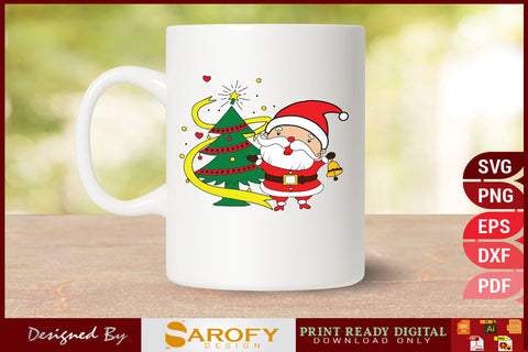 Christmas tree with Santa vector silhouette printable SVG files SVG Sarofydesign 