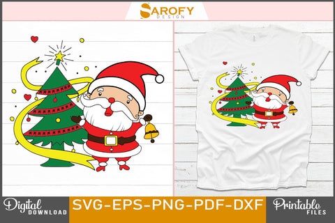 Christmas tree with Santa vector silhouette printable SVG files SVG Sarofydesign 