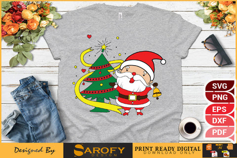 Christmas tree with Santa vector silhouette printable SVG files SVG Sarofydesign 