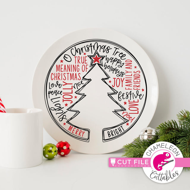 Christmas Tree word art round svg dxf png SVG Chameleon Cuttables 
