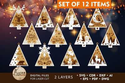 CHRISTMAS TREES Bundle, Multilayer Laser Cut Files, Mandala, SVG, 3D Designs, Mini Design Bundles SVG LaserCutano 