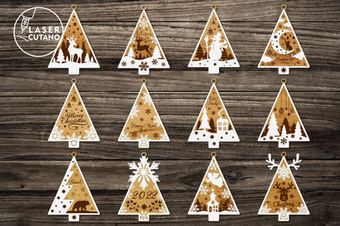 CHRISTMAS TREES Bundle, Multilayer Laser Cut Files, Mandala, SVG, 3D Designs, Mini Design Bundles SVG LaserCutano 