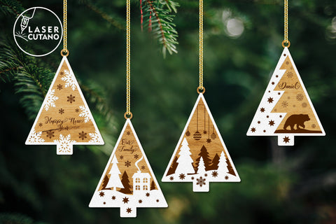 CHRISTMAS TREES Bundle, Multilayer Laser Cut Files, Mandala, SVG, 3D Designs, Mini Design Bundles SVG LaserCutano 