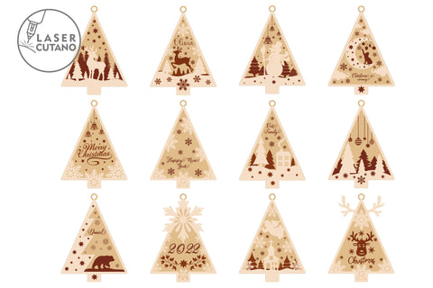 CHRISTMAS TREES Bundle, Multilayer Laser Cut Files, Mandala, SVG, 3D Designs, Mini Design Bundles SVG LaserCutano 