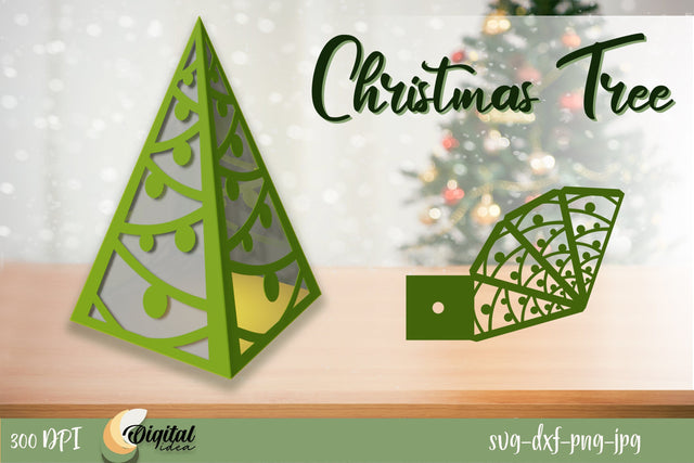 Christmas Trees Lantern SVG. Christmas Lantern Paper Cut. 3D Paper Evgenyia Guschina 