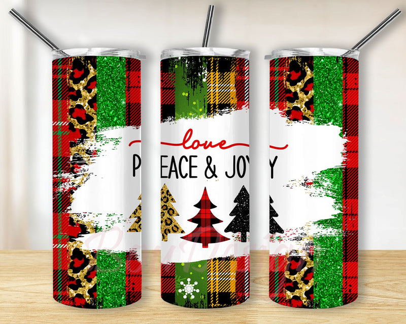 Christmas Trees, Love, Joy, Peace Christmas Tumbler Design Sublimation BouDesign 