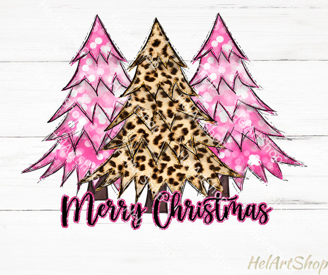 Christmas Trees Png, Pink and Leopard Print Trees Sublimation png Sublimation _HelArtShop_ 