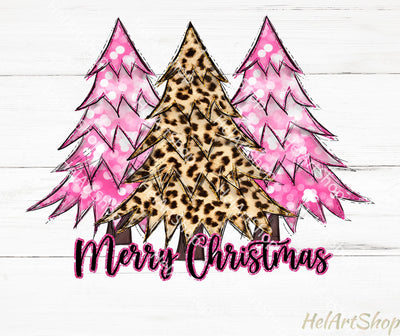 Christmas Trees Png, Pink Leopard Print Trees Sublimation Sublimation _HelArtShop_ 