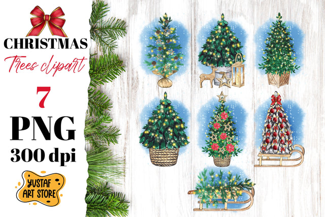 Christmas Trees sublimation bundle. 7 christmas tree clipart Sublimation Yustaf Art Store 