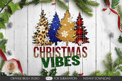Christmas Trees Sublimation Design | Christmas Vibes PNG Sublimation OrangeBrushStudio 