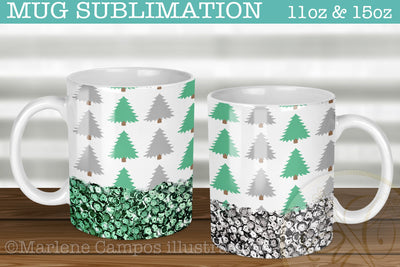 Christmas Trees Sublimation for Mug/ Green and Silver Sequins/ 11oz and 15oz Sublimation Marlene Campos 