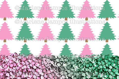 Christmas Trees Sublimation for Mug /Pink and Green Sequins /11oz and 15oz Sublimation Marlene Campos 