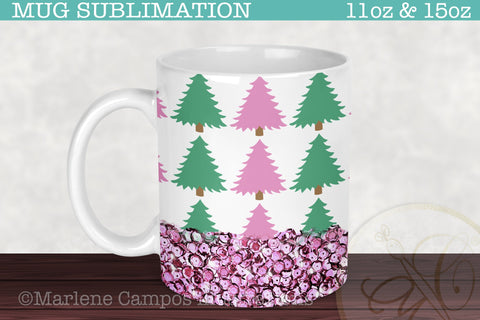 Christmas Trees Sublimation for Mug /Pink and Green Sequins /11oz and 15oz Sublimation Marlene Campos 
