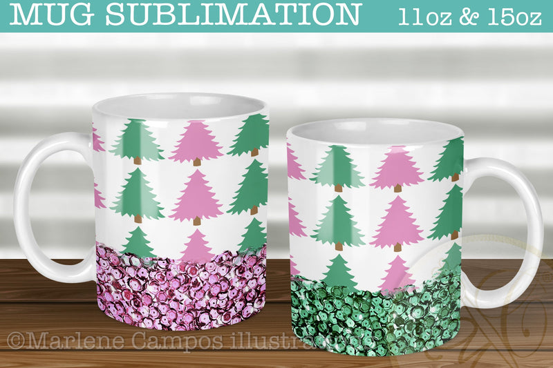 Christmas Trees Sublimation for Mug /Pink and Green Sequins /11oz and 15oz Sublimation Marlene Campos 